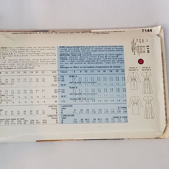 Vintage 80s Easy Very Vogue Career Shirt Dress Pattern 7144 Sz 12 14 16 Uncut - Picture 2 of 2